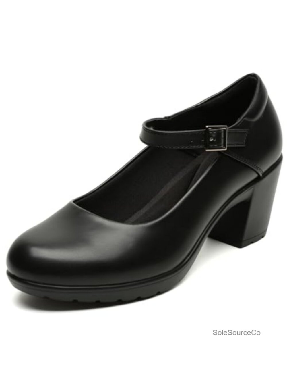 Mary Jane Dress Shoes Chunky Low Block Heel Closed Toe Faux Leather Work Pumps